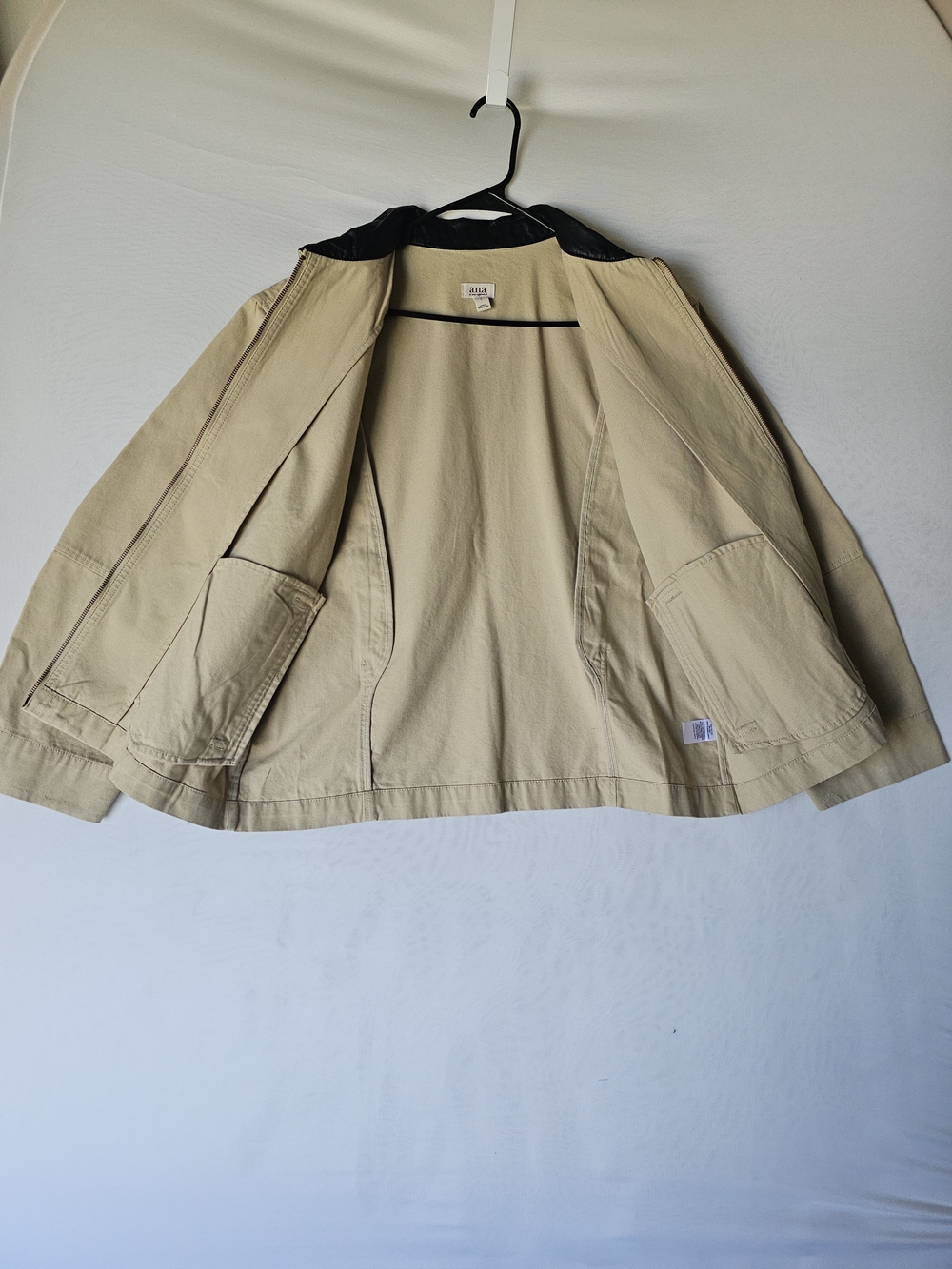 a.n.a a new approach Beige Cotton Full Zip Jacket Coat Faux Leather Collar L NWT - Picture 15 of 16